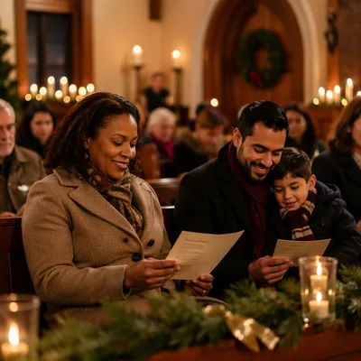 Festive Candlelit Gathering in Historic Chapel