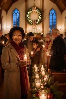 Glowing Candles in Cozy Church Hall