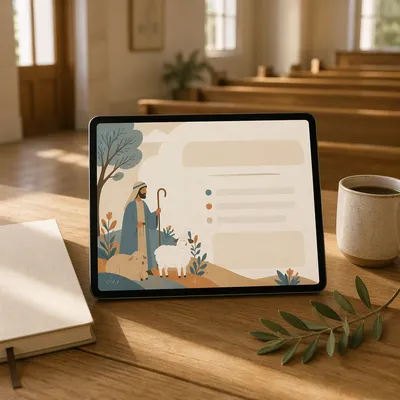 Minimal Church Announcement Tablet Flat Lay