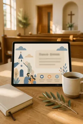 Minimal Church Announcement Tablet Flat Lay