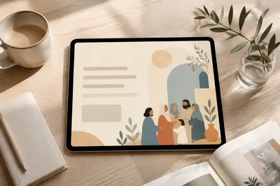 Minimal Church Announcement Tablet Desk Scene