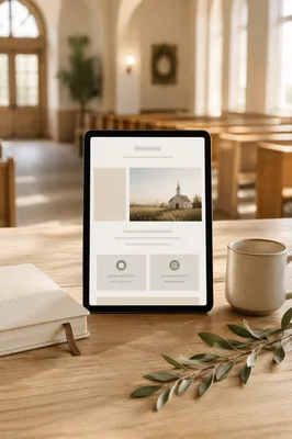 Minimal Church Announcement Tablet Flat Lay