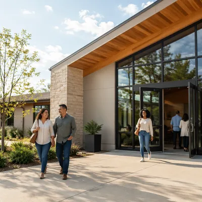 Modern Church Exterior on Spring Morning