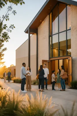 Modern Church Exterior at Golden Hour