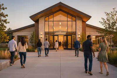 Modern Church Exterior at Golden Hour
