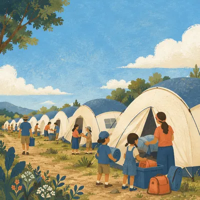 Summer Church Camp Registration Tent Scene