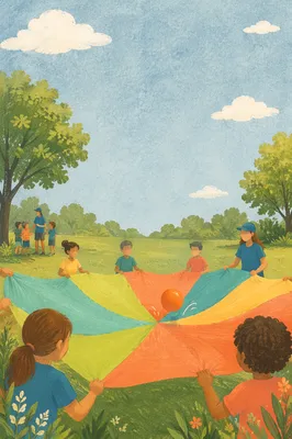 Sunny Summer Camp Registration Parachute Scene