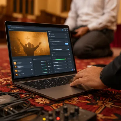 Laptop Live Streaming Setup on Red Carpet
