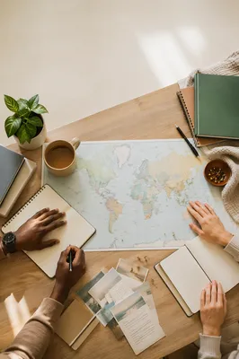 World Map Planning Desk Flat Lay