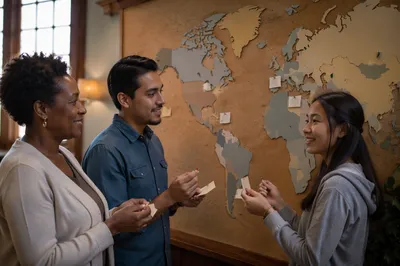 Community Group Planning Around World Map