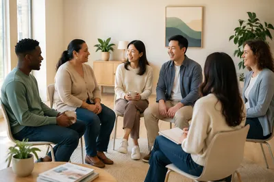 Diverse Small Group Meeting in Bright Room