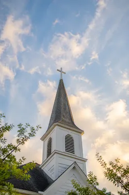 White Church Steeple in Morning Sky