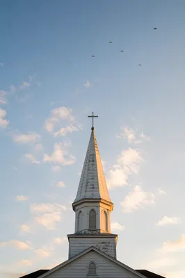 White Church Steeple in Morning Sky