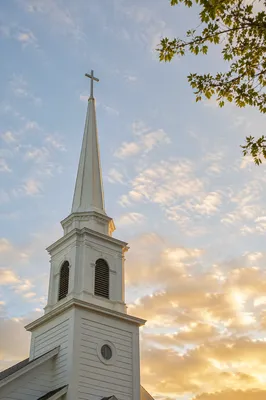 White Church Steeple in Morning Sky