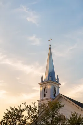 White Church Steeple in Morning Sky