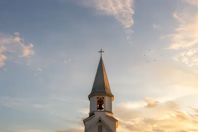 White Church Steeple in Morning Sky