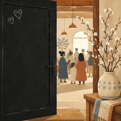 Warm Modern Church Welcome Door Graphic