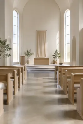 Serene Modern Church Interior with Morning Light
