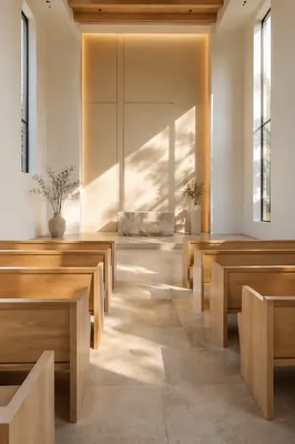 Clean Modern Church Interior with Soft Light