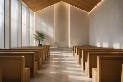 Serene Modern Church Interior with Morning Light