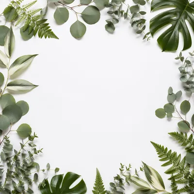 White Background with Botanical Leaf Border