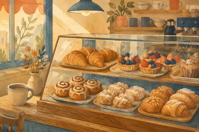 Cozy Coffee Shop Pastry Counter Display