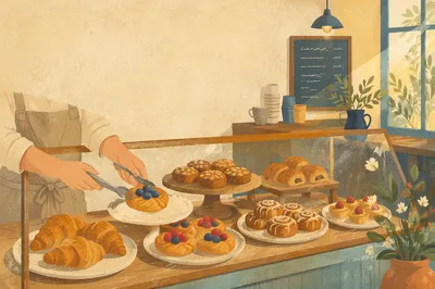 Artisanal Coffee Shop Pastry Counter Display