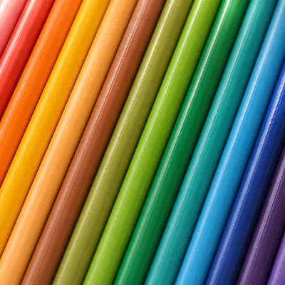 Rainbow Colored Pencils Flat Lay Background