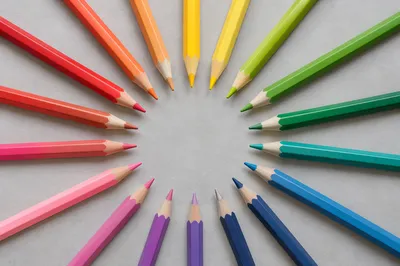 Rainbow Colored Pencil Circle Flat Lay