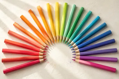 Rainbow Gradient Colored Pencils Flat Lay