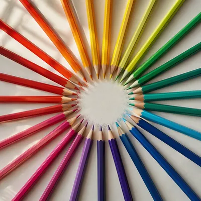 Rainbow Colored Pencils Flat Lay Composition