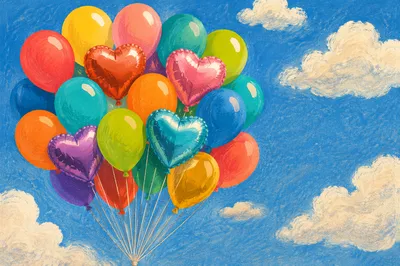 Colorful Balloons in Bright Blue Sky
