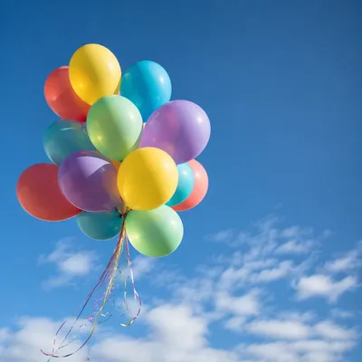 Colorful Balloons Floating in Blue Sky