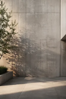 Minimal Concrete Wall in Urban Courtyard