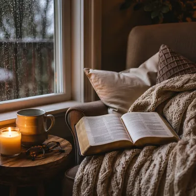 Cozy Reading Nook by Rainy Window
