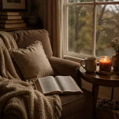 Cozy Reading Nook by Rainy Window