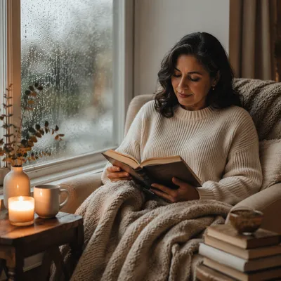 Cozy Reading Nook by Rainy Window