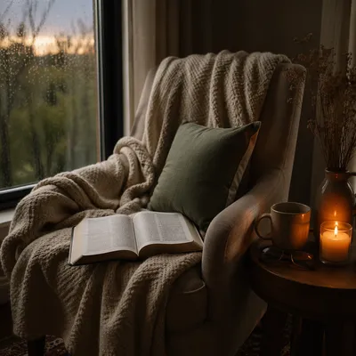 Cozy Reading Nook by Rainy Window