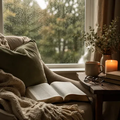 Cozy Reading Nook by Rainy Window