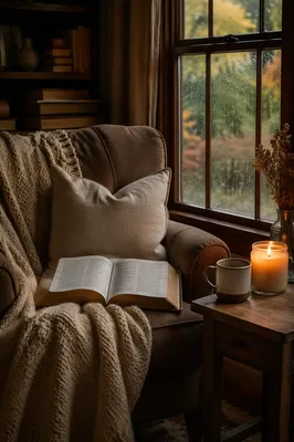 Cozy Reading Nook by Rainy Window
