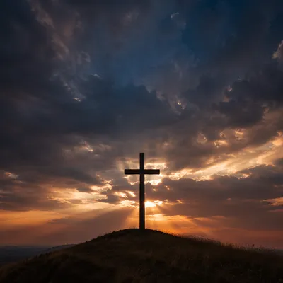 Silhouette Cross on Hill at Dusk