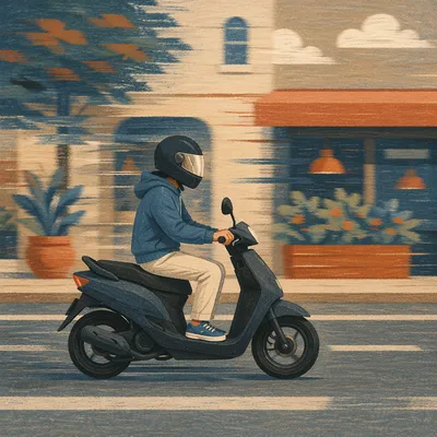 Urban Scooter Commute in Gentle Evening Light