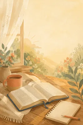 Open Book and Mug at Sunrise