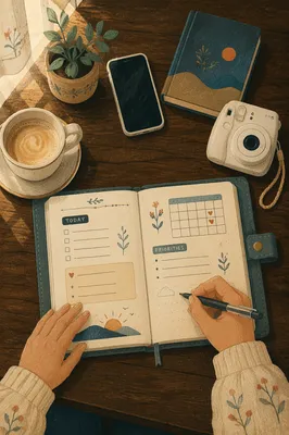 Cozy Morning Planner With Coffee Flat Lay