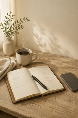 Calm Morning Planner and Coffee Flat Lay