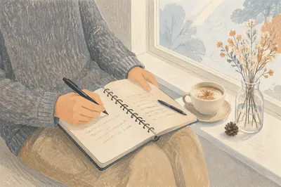 Cozy Morning Planner and Coffee Scene