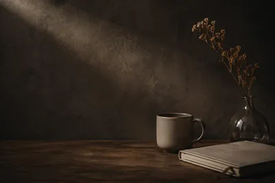 Moody Tabletop Still Life with Mug
