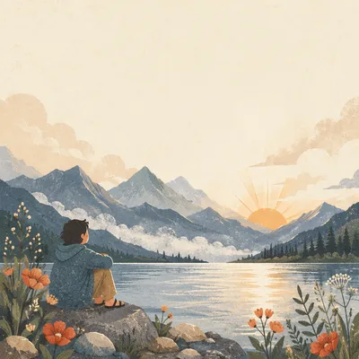 Peaceful Mountain Sunrise Bible Verse Background