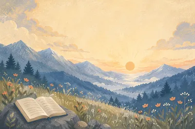 Peaceful Dawn Mountain Bible Verse Wallpaper