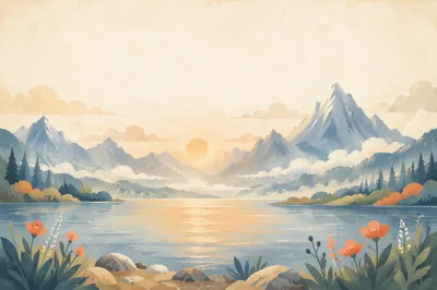 Peaceful Mountain Sunrise Bible Verse Background